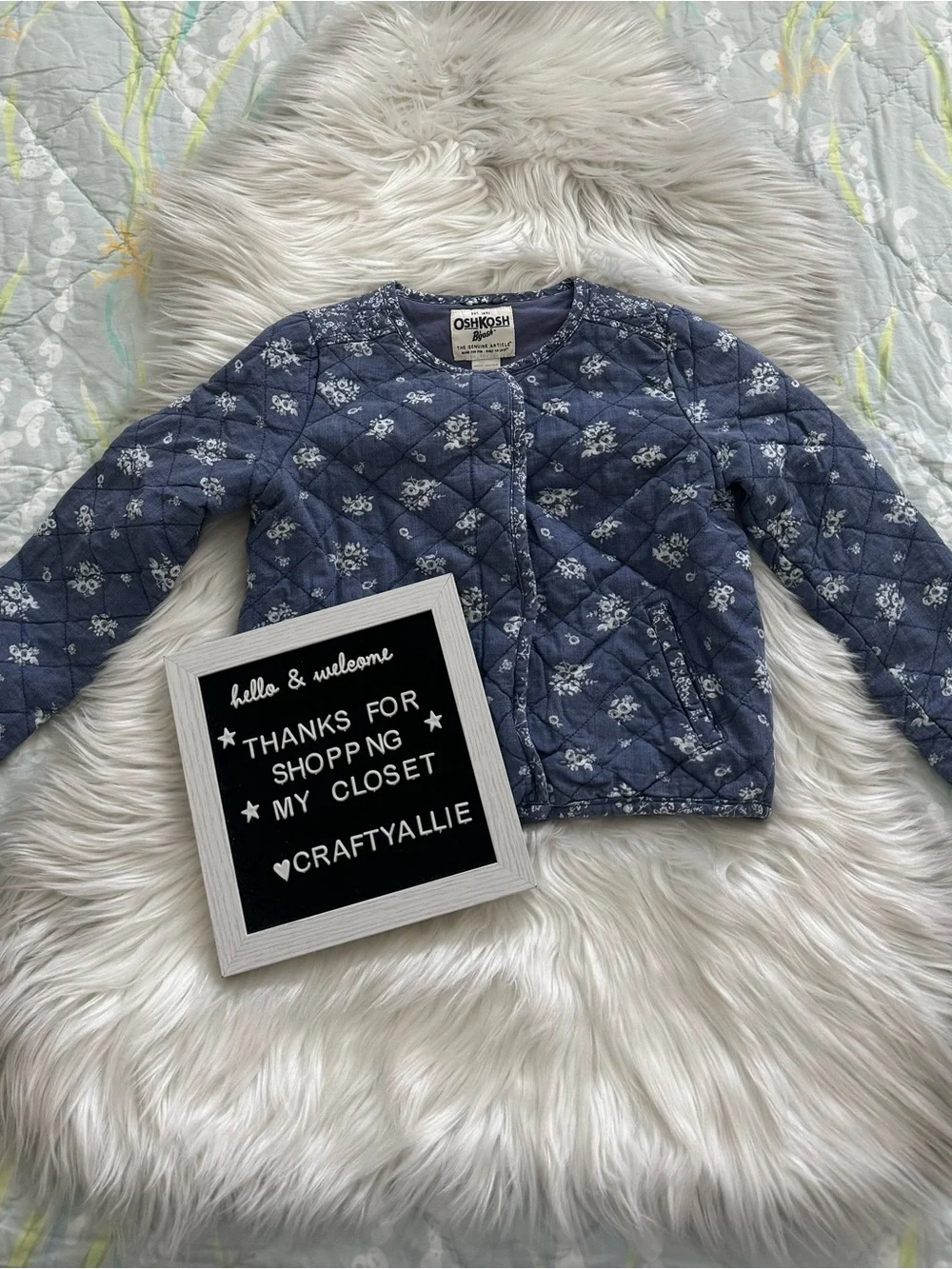 OshKosh B'gosh Quilted Blue Floral Jacket | Girls 6 / 6X